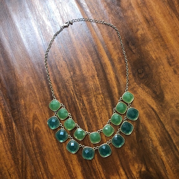 Sage green and Teal Jeweled Bib Statement Necklace - Picture 6 of 16
